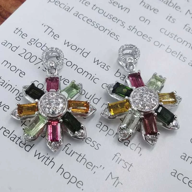 SACE GEMS Luxury 925 Sterling Silver Colourful Tourmaline Pendant Necklaces for Womne Sparkling Fine Jewelry Birthday Gift