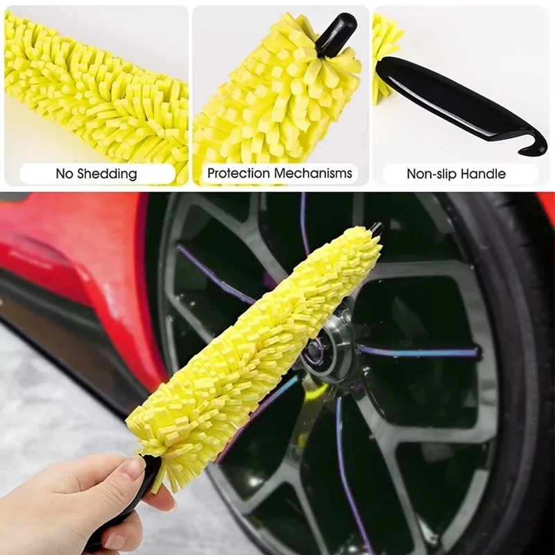 29cm Sponge Brush Motorcycle Wheel Rims Washer Car Hubcaps Wash Auto Cleaning Tool With Handle Bicycle Dirt Pit Bike Accessories
