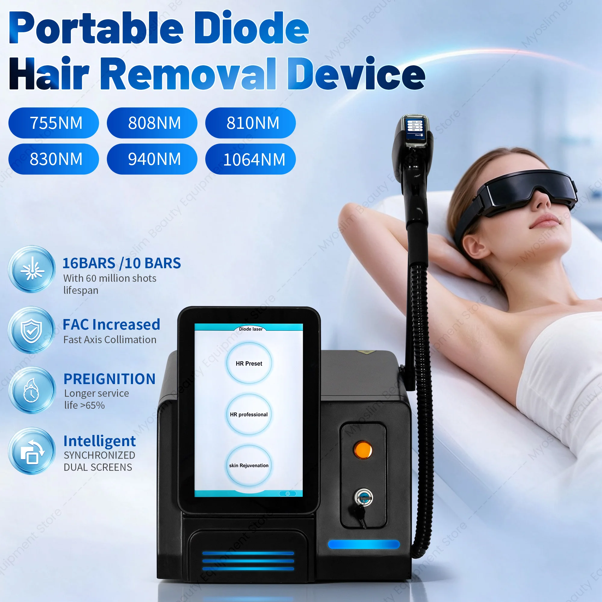 7000W Diode Laser Hair Removal Device 755 808 810 830 940 1064nm FAC Fast Axis Collimation Preignition Salon Beauty Machine