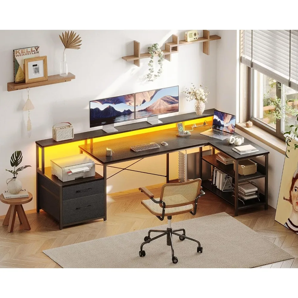 L Shaped Desk with File Drawer, 75