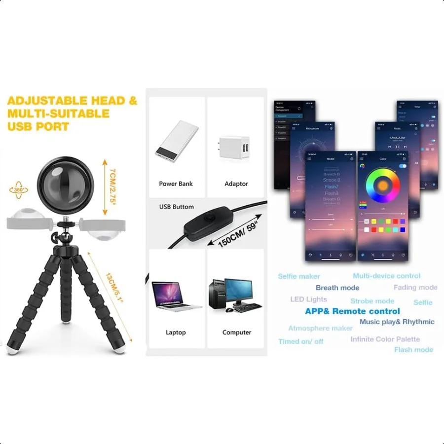 Lampada da tramonto Proiettore Luci a LED per camera da letto Luce notturna Luci RGB Luce solare Lampada da alba 10w Rotazione a 360 gradi Illuminazione d'atmosfera Ho