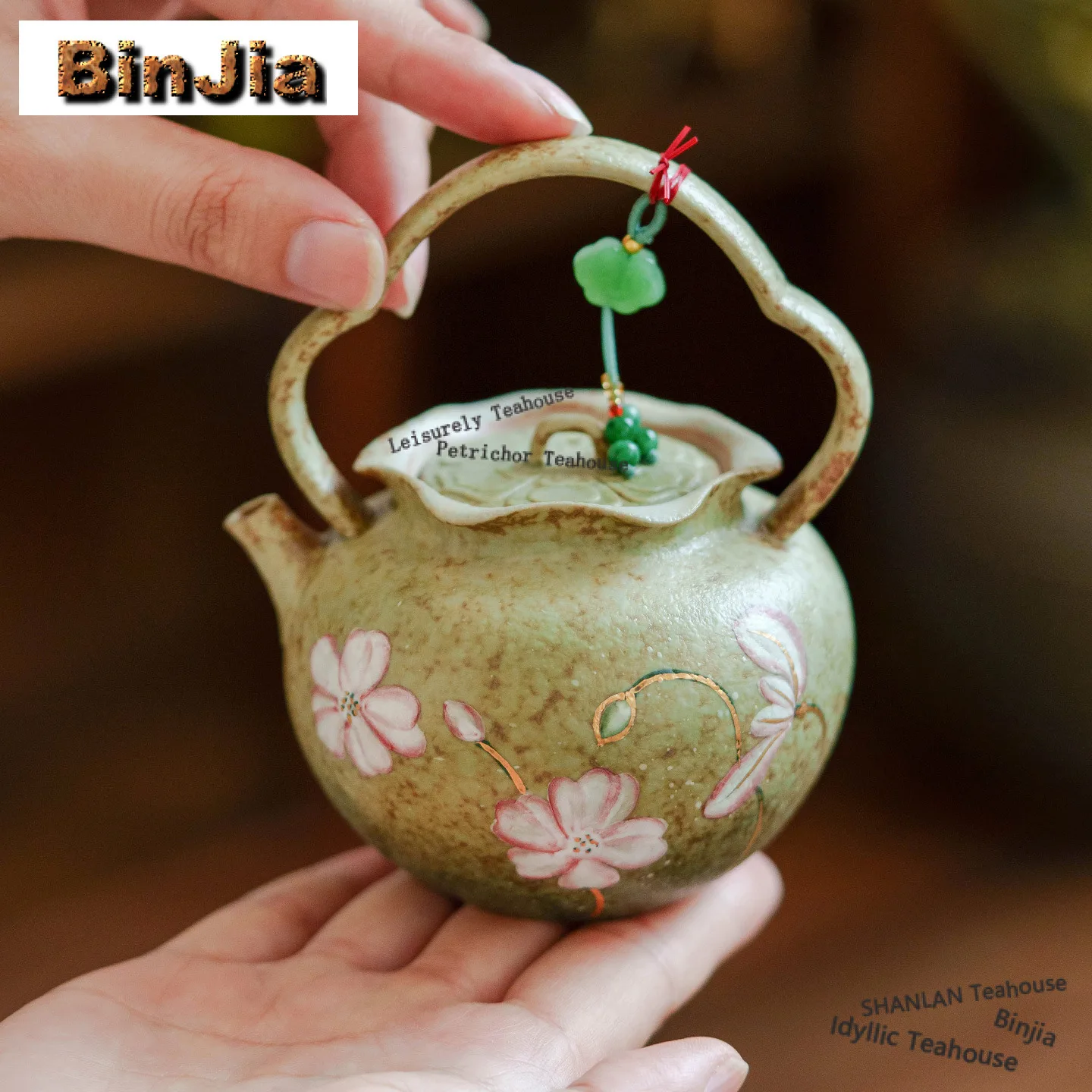 

150ml Green Hand-painted Lotus Teapot Retro Tea Infuser Pot Tea Maker Kettle With Strainer Dahongpao Tea Services Collection