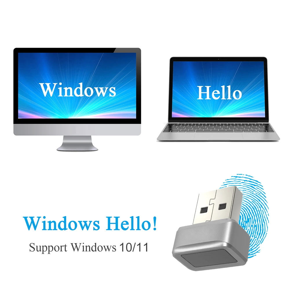 USB Fingerprint Key Reader Anti-Spoofing Speedy Matching Key Windows Hello 360° Touch Mini Fingerprint Reader for PC