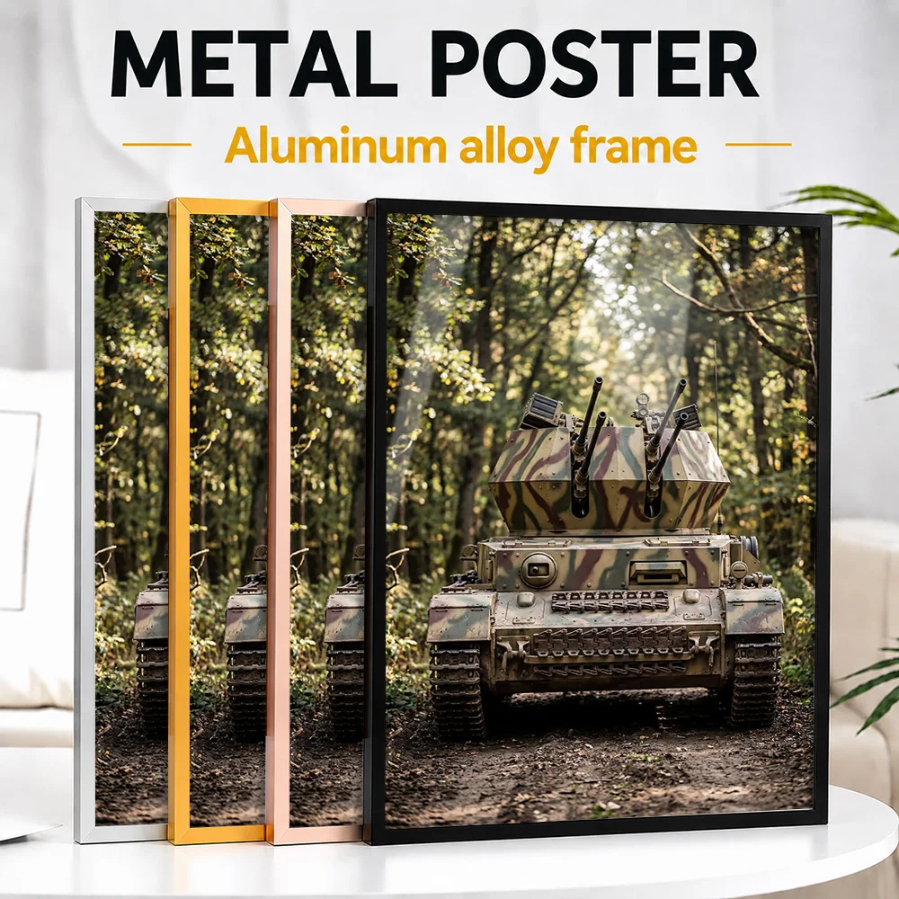 Camouflaged Tank In Forest Metal Poster With Aluminum Alloy Frame Personalized Photo Rugged Battlefield Style Wall Art For Den