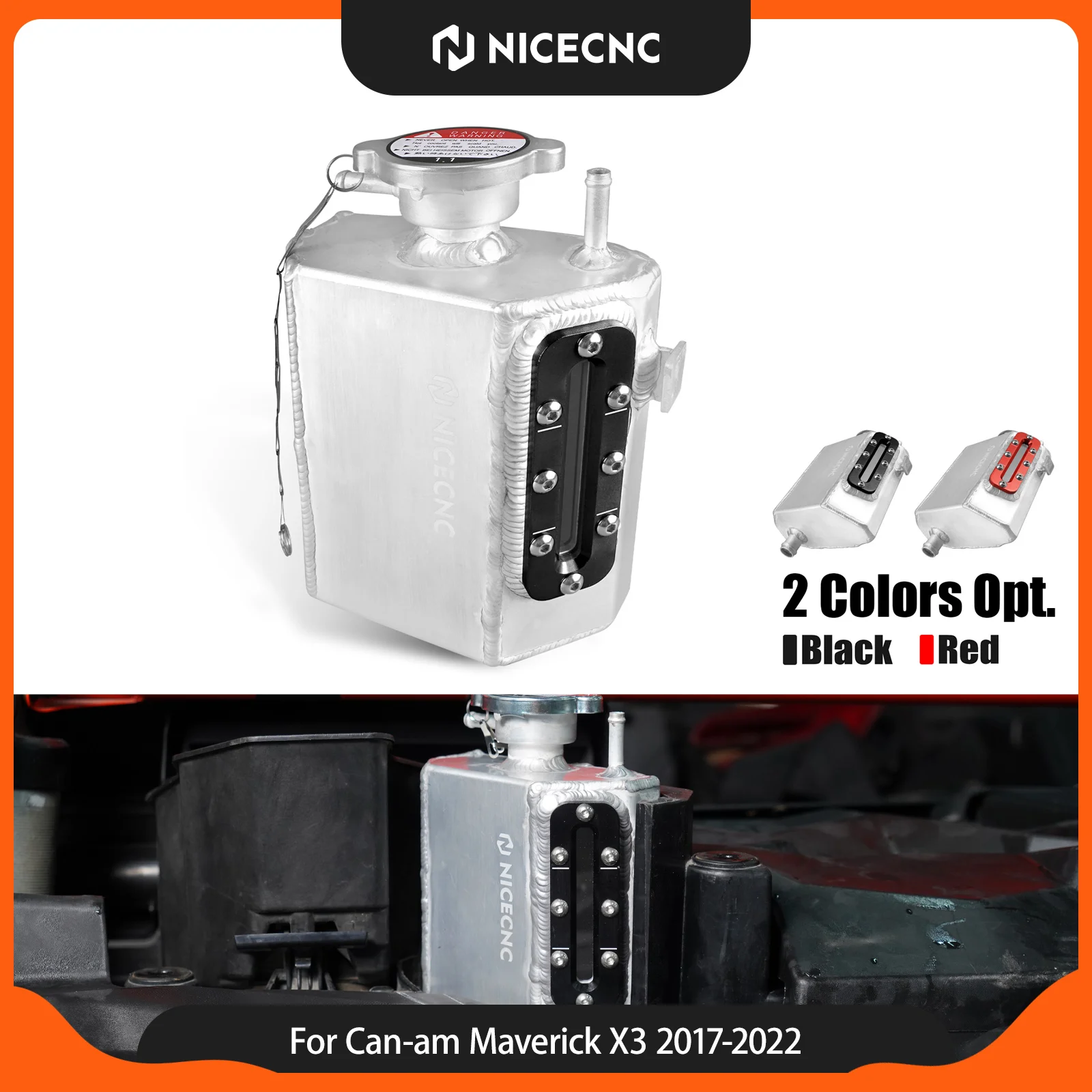 NICECN Coolant Reservoir Tank For Can am Maverick X3 2017-2023 R RR Max Sport 1000R Trail 800 Defender Aluminum UTV Accessories