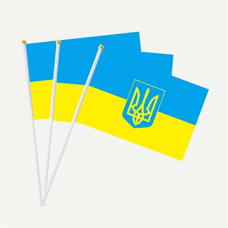 Hand Waving Flag   5pcs Ukraine Hand Wave Flag with Plastic Flagpoles Fade Resistant Emblem Flag Ukraine National Single Flag