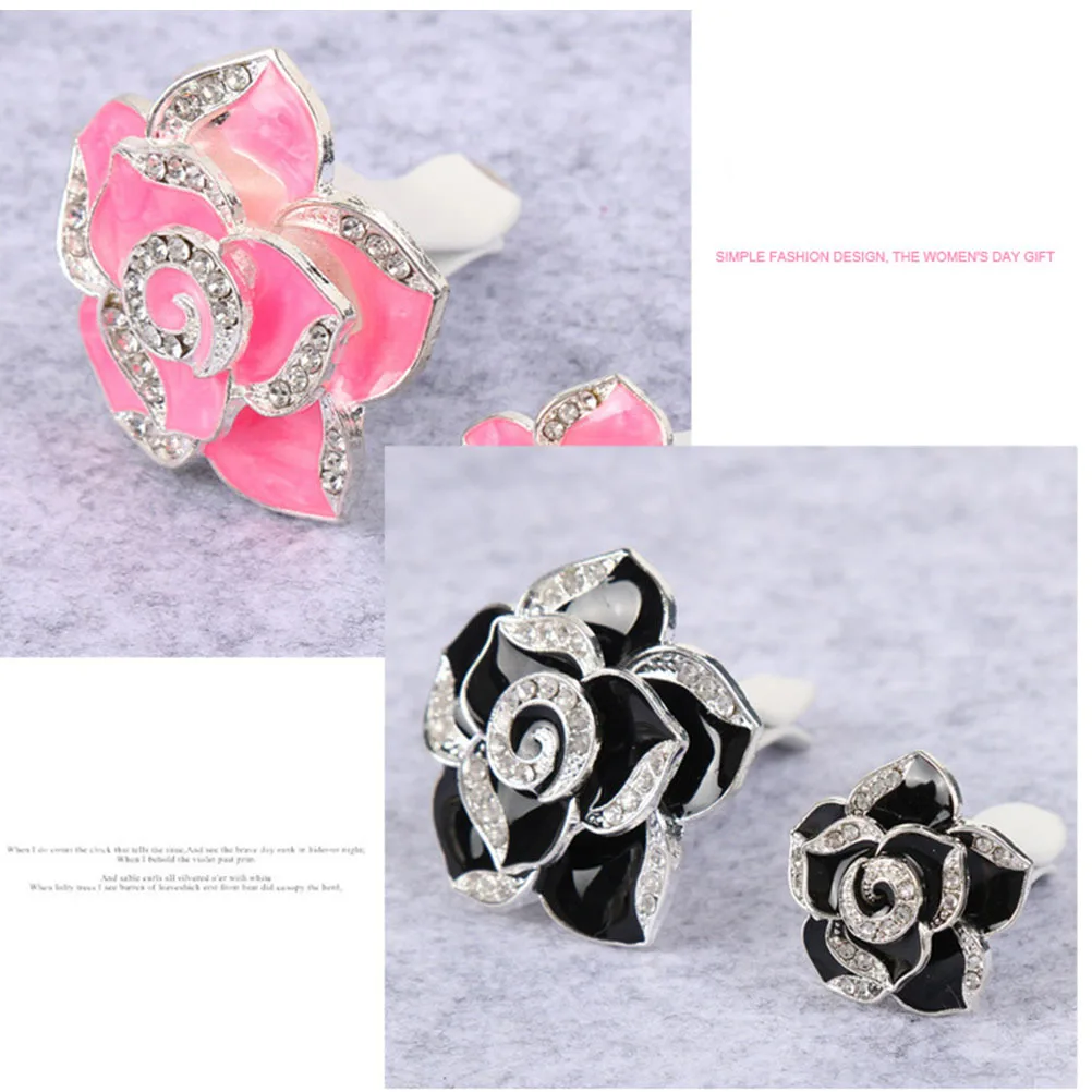 

One Pair Car Air Vent Decorations Black Camellia Rhinestone Fragrance Holder Stress Relief Air Freshener Car Interior Clip