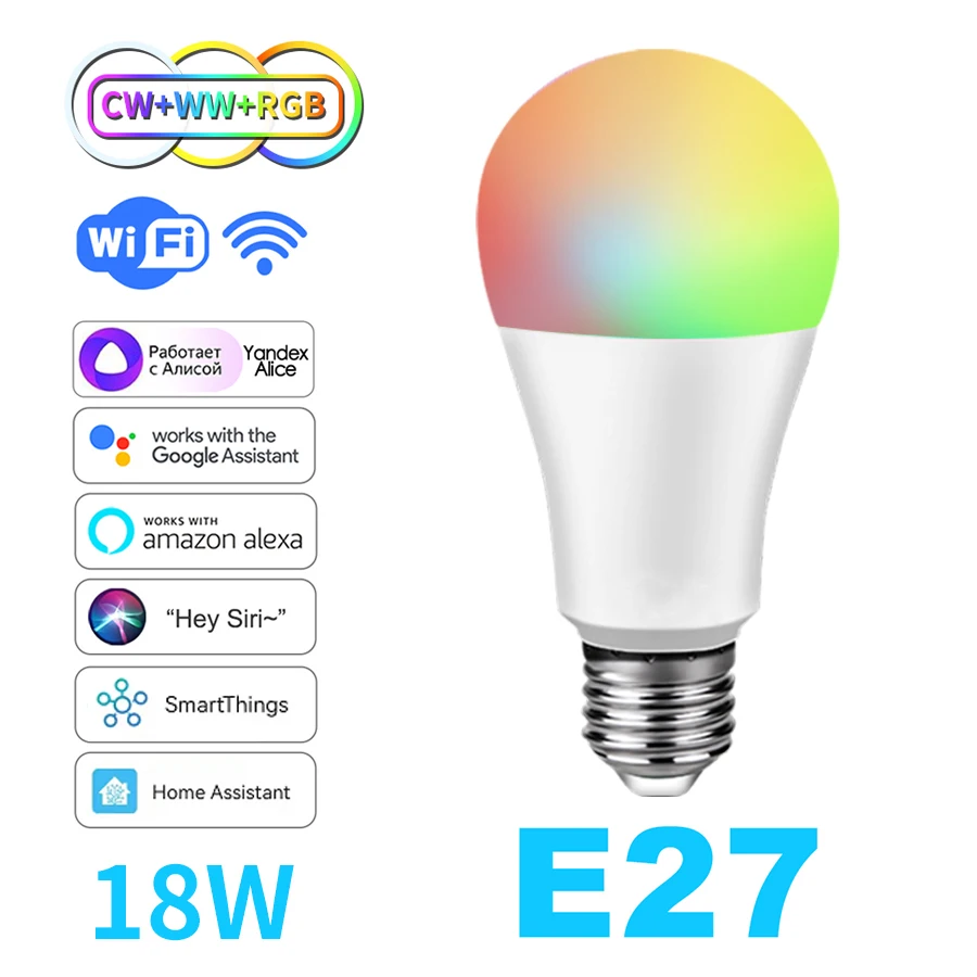 Wifi Slimme Led Lamp E27 15W 18W Rgb Stem Dimbaar Licht Ampolleta Parlante Wifi Lamp Werk Met Google Assistent/Home Alexa