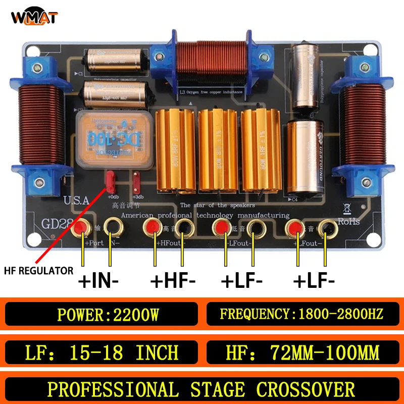

GD28/Two-Way Crossover Network Audio Speaker Treble Bass Frequency Divider For dual Audio 15-18 Inch Woofer& Within 100mmTweeter