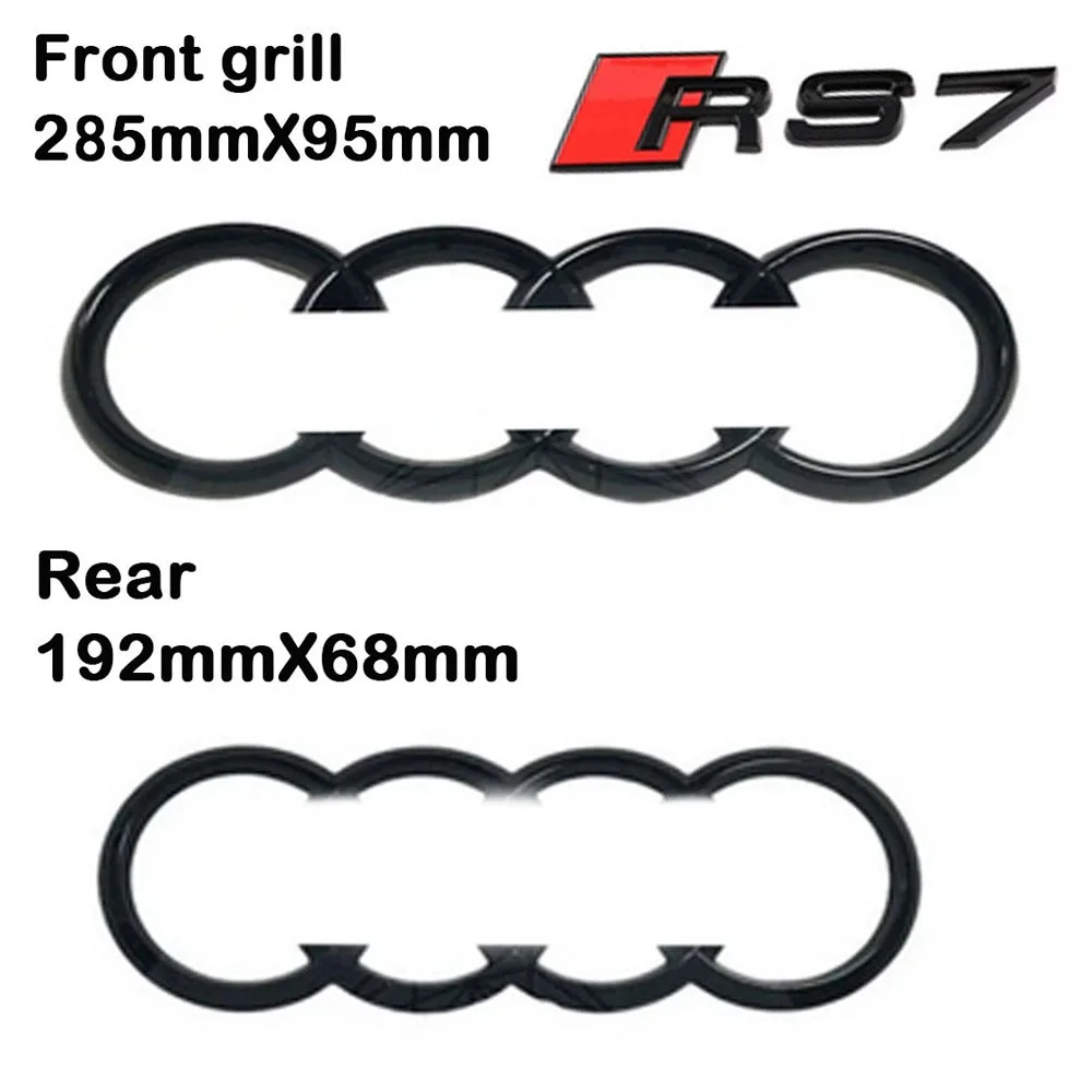 285mm+192mm Car Logo Front And Rear Luggage Compartment Grille Signs Start Auto Decorate Accessories Gloss Black For Audi A7 RS7