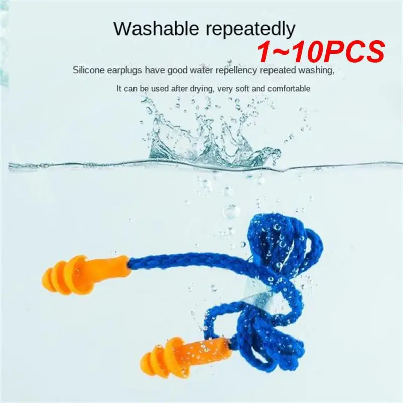 방수 소프트 이어 플러그, 실리콘 유선, 재사용 가능한 청력 안전 귀마개, 수영 귀마개, 1 ~ 10 개