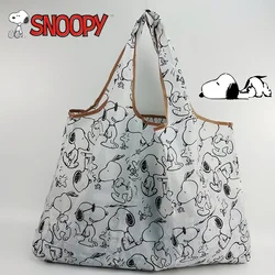 Snoopy-Bolso de compras plegable para mujer, bolsa de poliéster impermeable reutilizable de gran tamaño, bolso de mano de nailon grueso, bolso de hombro portátil