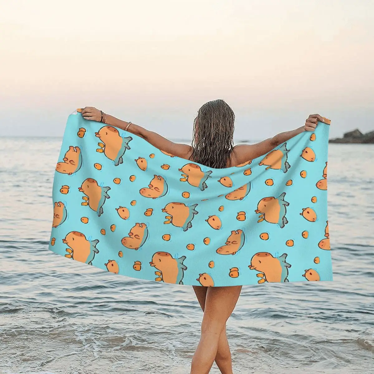 Men Women Swim Trunks Quick Dry Beach Shorts Board Shorts Swimwear Bathing Suits Capybara Pattern Swimming With Oranges