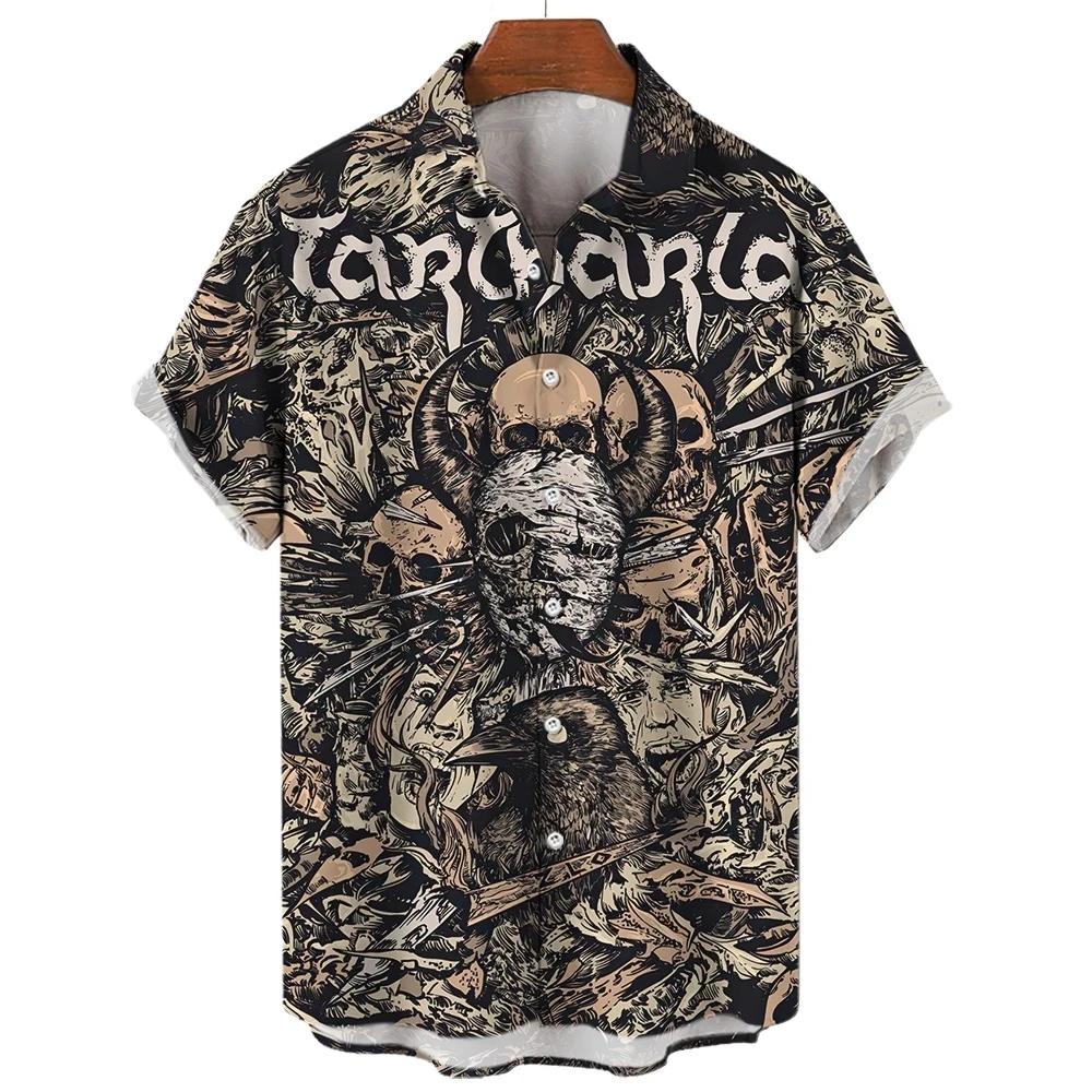 Skull Summer Men\'s Hawaiian Shirts Dead Horror 3D Print Tops Loose Short Sleeve Blouse Streetwear Camisas Casuais Man Clothing