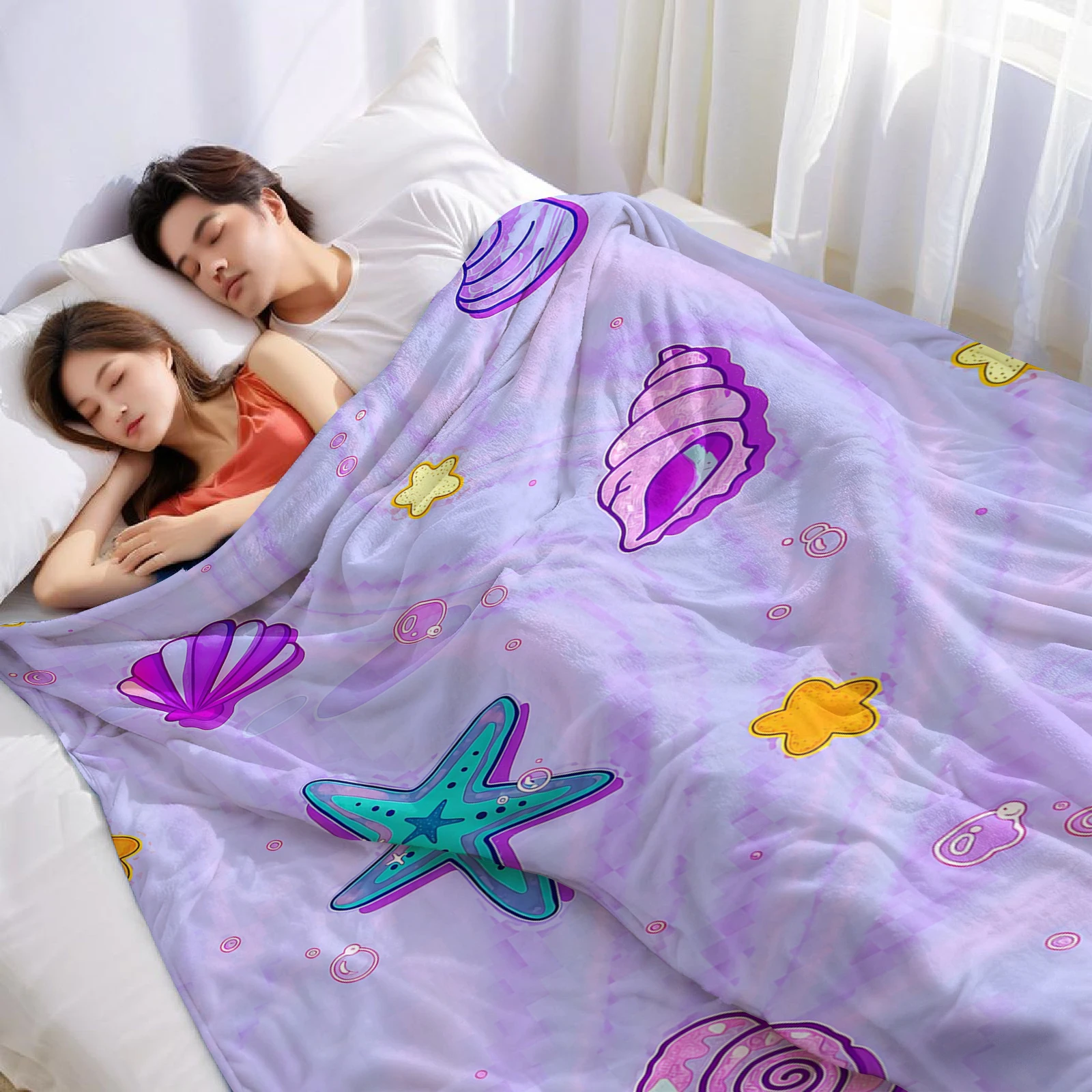 Ocean Shell Starfish Ultra Soft Sherpa Fleece Blanket Fluffy Warm Halloween Cozy Throw for Sofa Couch Bedroom Gift All season