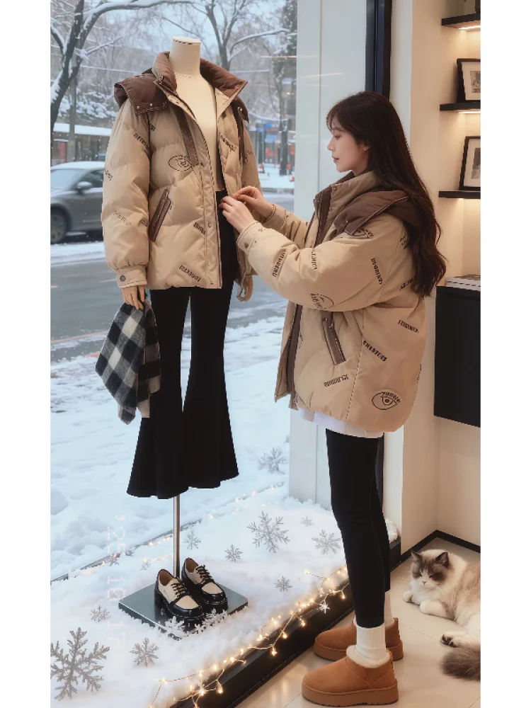 

Slimming Korean Sle Women's Faionable Warm Cotton Jaet 2025 Winter Seasonal High-End Feelings Commute Sle Long Sve