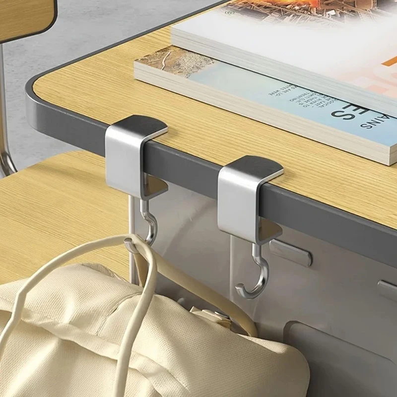 1/2/4pcs 360° Rotatable Steel Table Hooks - Detachable, Non-Destructive Installation For Office Desks, School Dormitories view 3