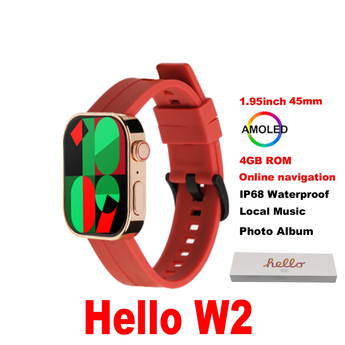 

45mm Amoled Screen Bluetooth Smart Watch Hello W2 4GB Local Music Photo Album Fitness Tracking Sports Men Women Smart Watch 2024