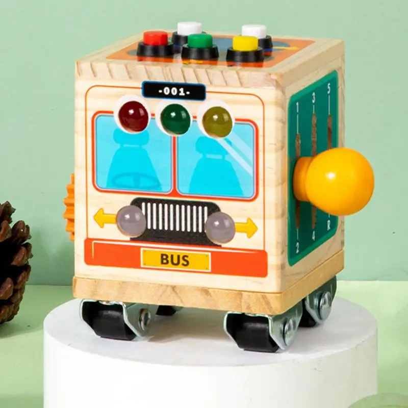 

Activity Busy Cube Bus Design Montessori Educational Busy Block Toys Toddler Wooden Motor Skills Enhancer Sensory Fidget Toys