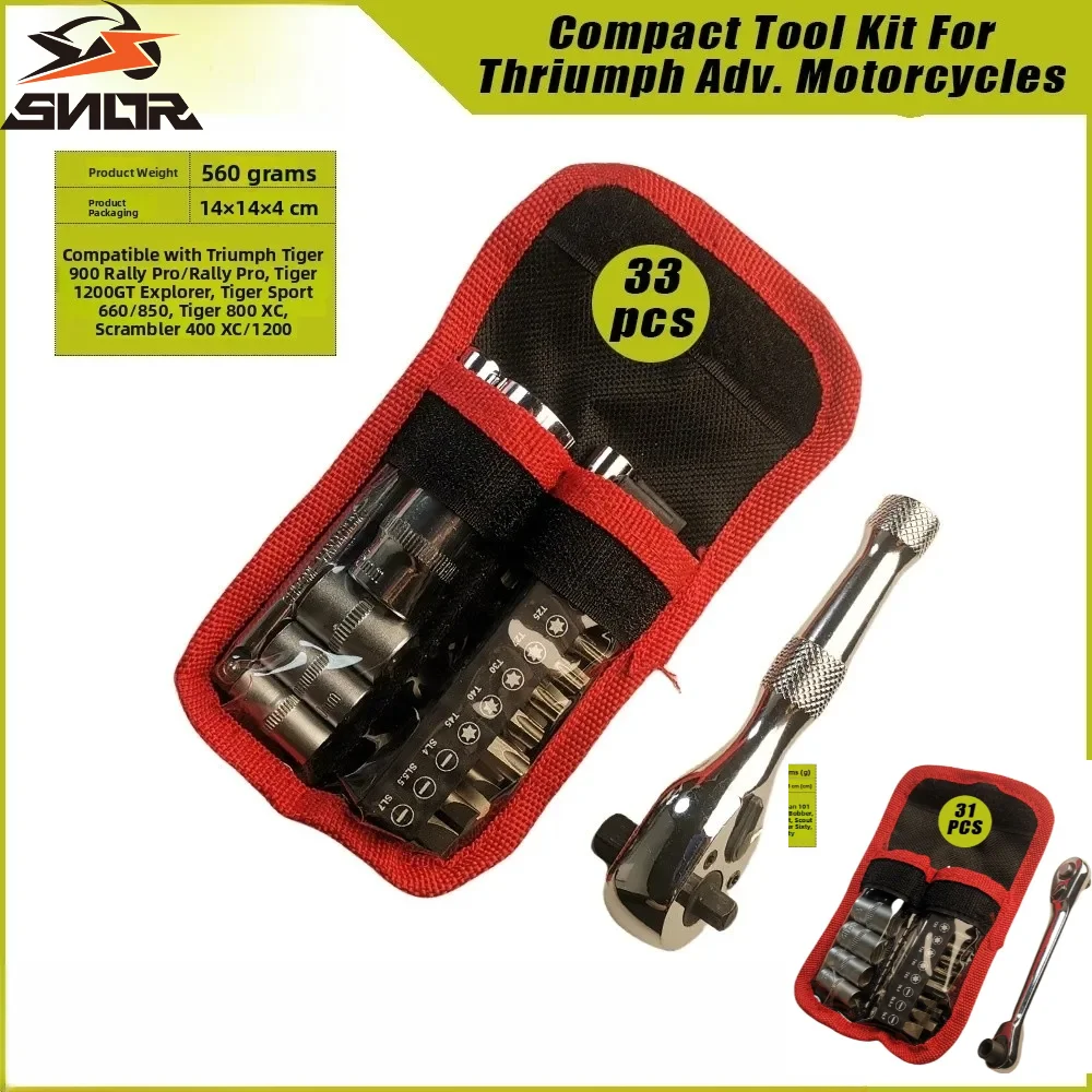 

SNOR Motorcycle Emergency Compact Repair Tool For Triumph Adventure Indian Series Chrome Vanadium Steel Set of 31/33 Pcs Tools