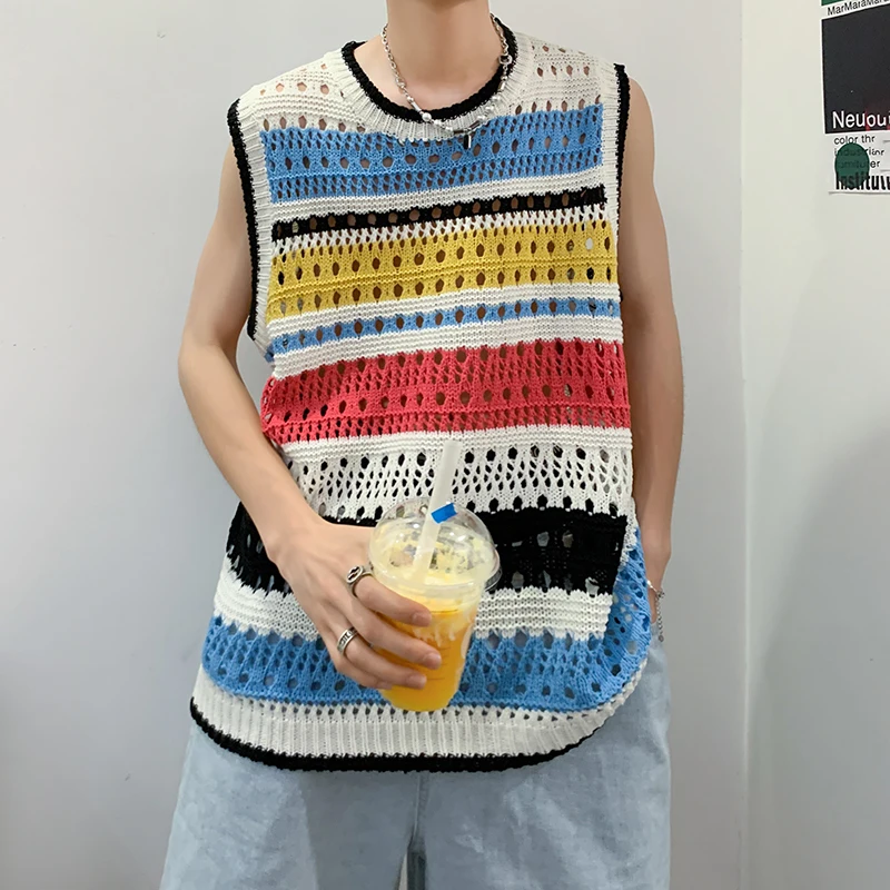 

Мужская летняя свободная майка с вырезами в стиле Color Block, в американском стиле, для пар, модная универсальная футболка без рукавов для молодежи