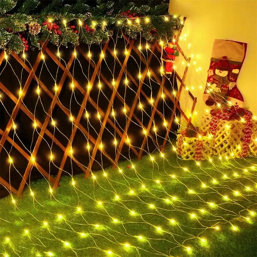 Guirnalda de luces LED de malla para exteriores, 6x4m, jardín, vacaciones, fiesta, boda, hadas, árboles, arbustos, valla, decoración de pared