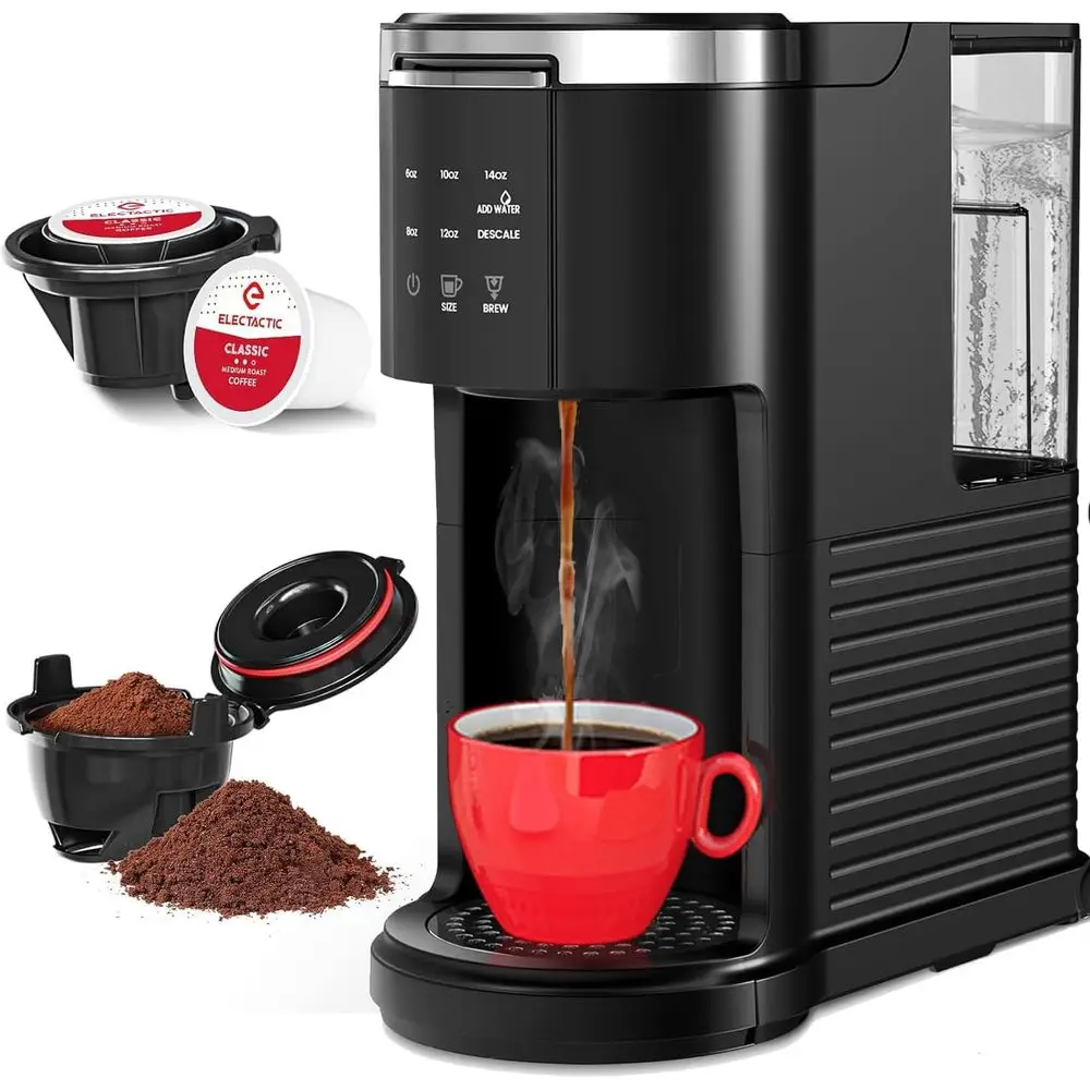 

Compact Dual-Purpose Coffee Maker: K-Cup & Grounds, 40 Oz Water Tank, 5 Brew Sizes, 6-14 Oz, Auto-Cleaning, Ideal for Home or Of