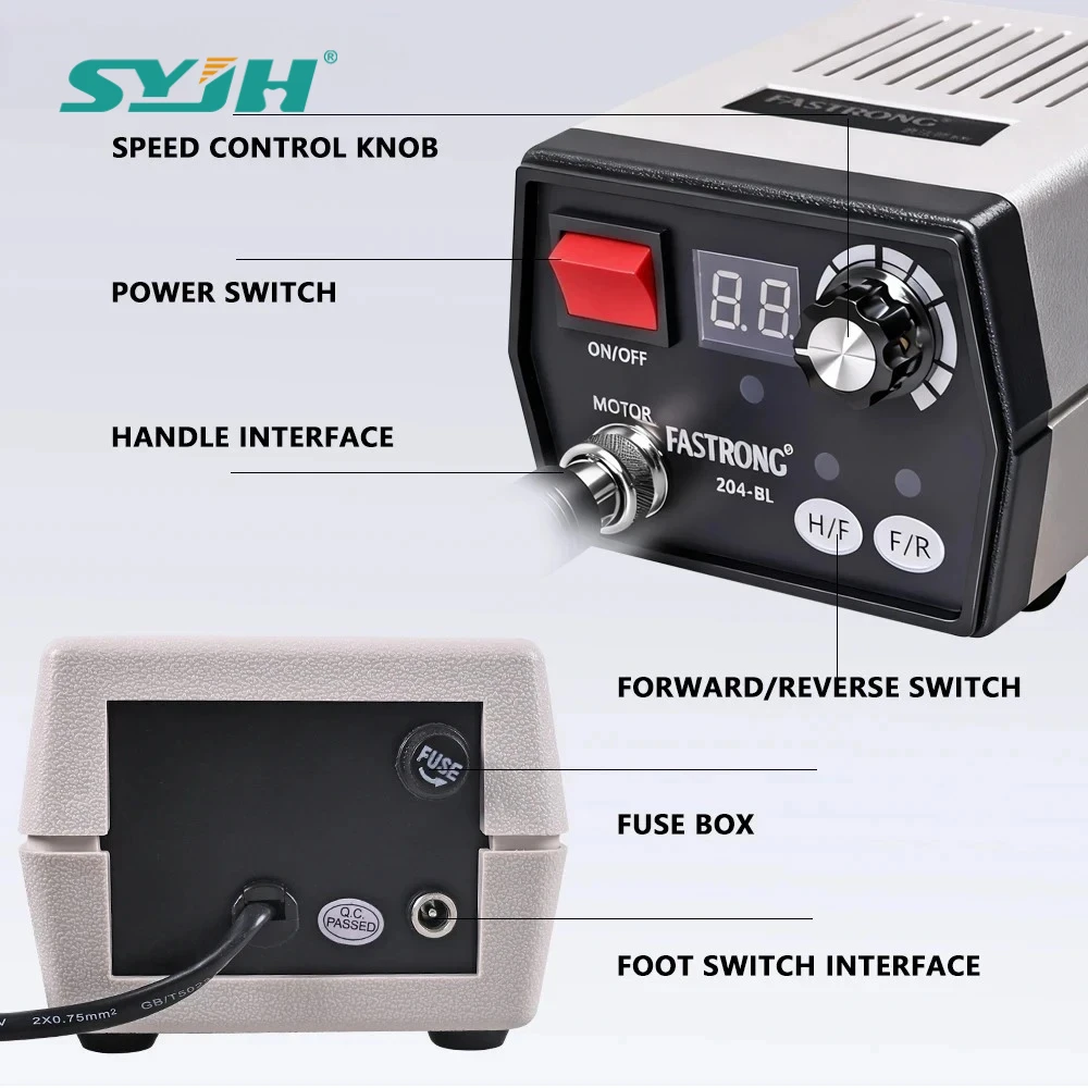 SYJH Dental 204BL Brushless Electric Motor 102LN Handle Kit 40000 RPM E‑TYPE Dentistry Lab Micromotor Polisher Grinder Equipment