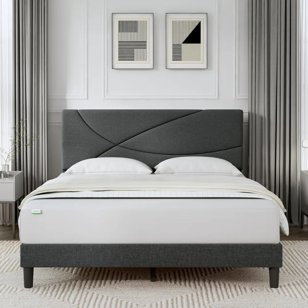 bed.Queen Size Bed Frame Upholstered Platform Bed with Adjustable Headboard, Queen Bed Frame Upholstered Platform with Strong