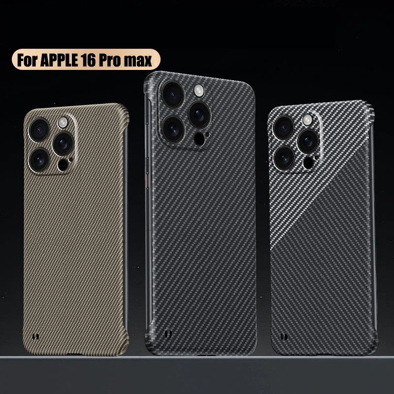

For iPhone 16 15 Pro Max Carbon Fiber Framelss Case Cover For Apple 15 Pro Max 14 13Pro 16 Plus Borderless Hrad Shockproof Capa