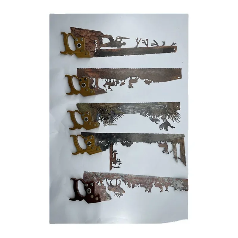 Saw wall decoration pure wood and iron combined Father's Day hanging metal decoration suitable for squares, religious