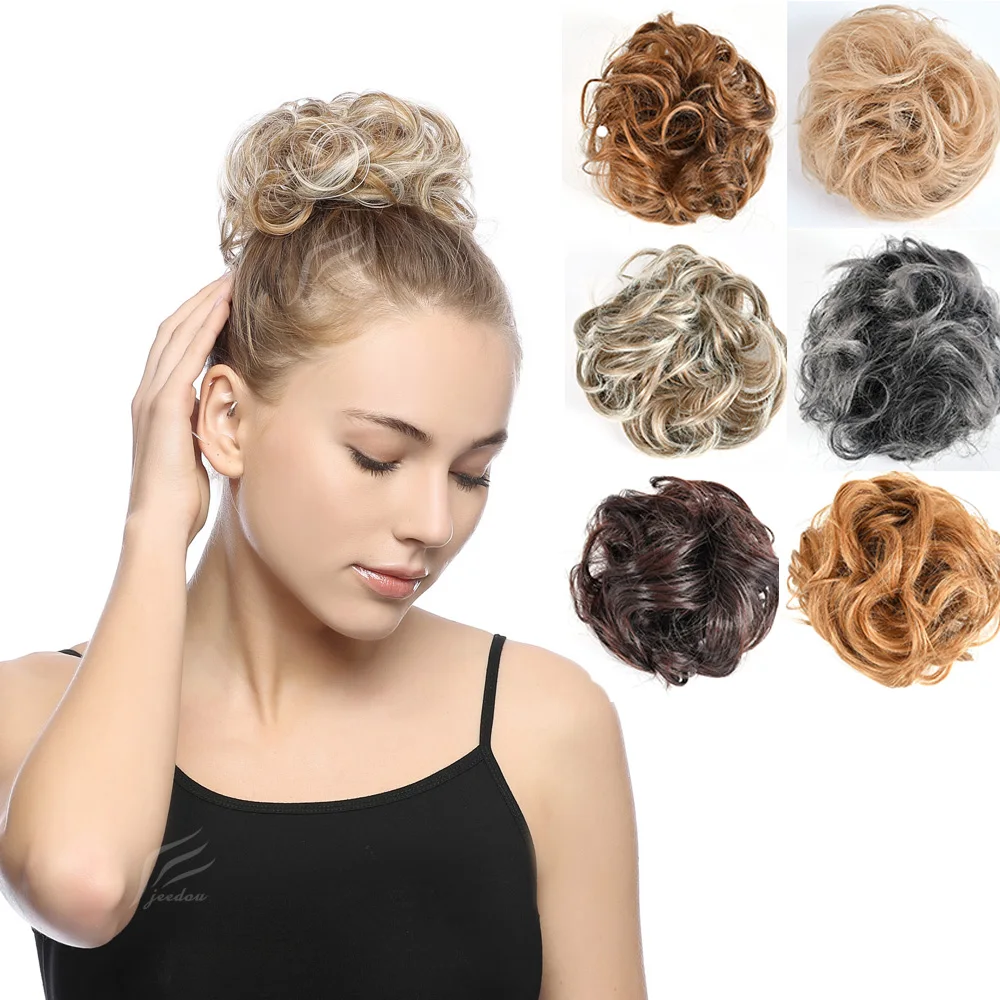 Jeedou Synthetic Messy Hair Bun Chignon Donut Pad Elastic Hair Rope Rubber Band Hairpiece