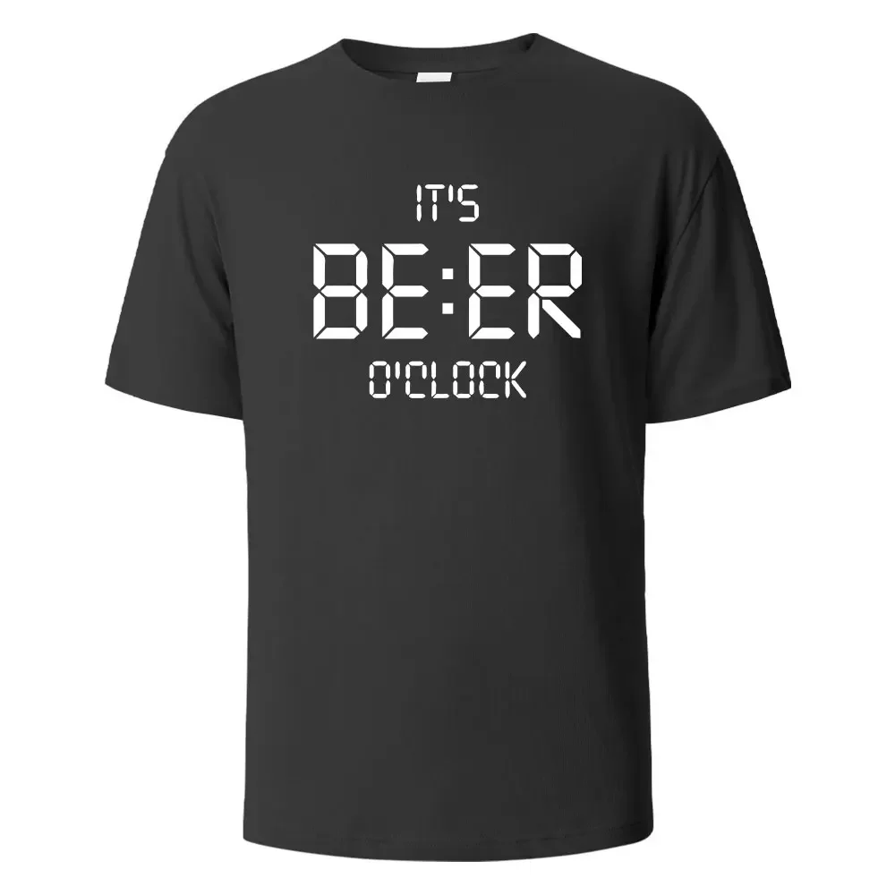 It\'s Beer O\'clock Print T-Shirt 100% Cotton Summer Tees For Men Women Oversize Casual Tops