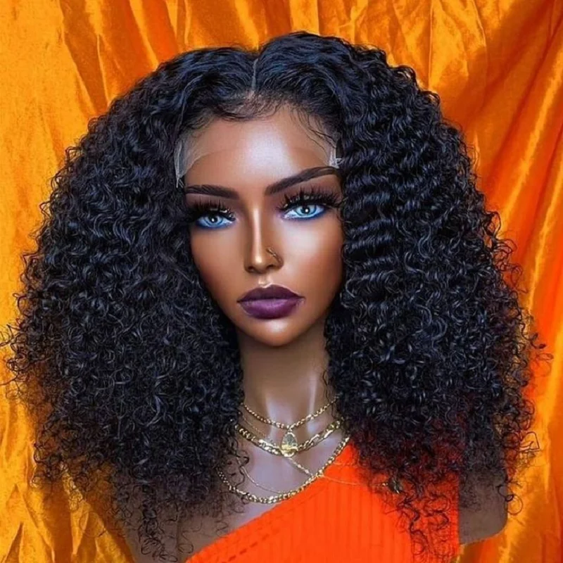 

Soft Glueless 180Density 26“ Long Naural Black Kinky Curly Lace Front Wig For Women BabyHair Preplucked Heat Resistant Daily