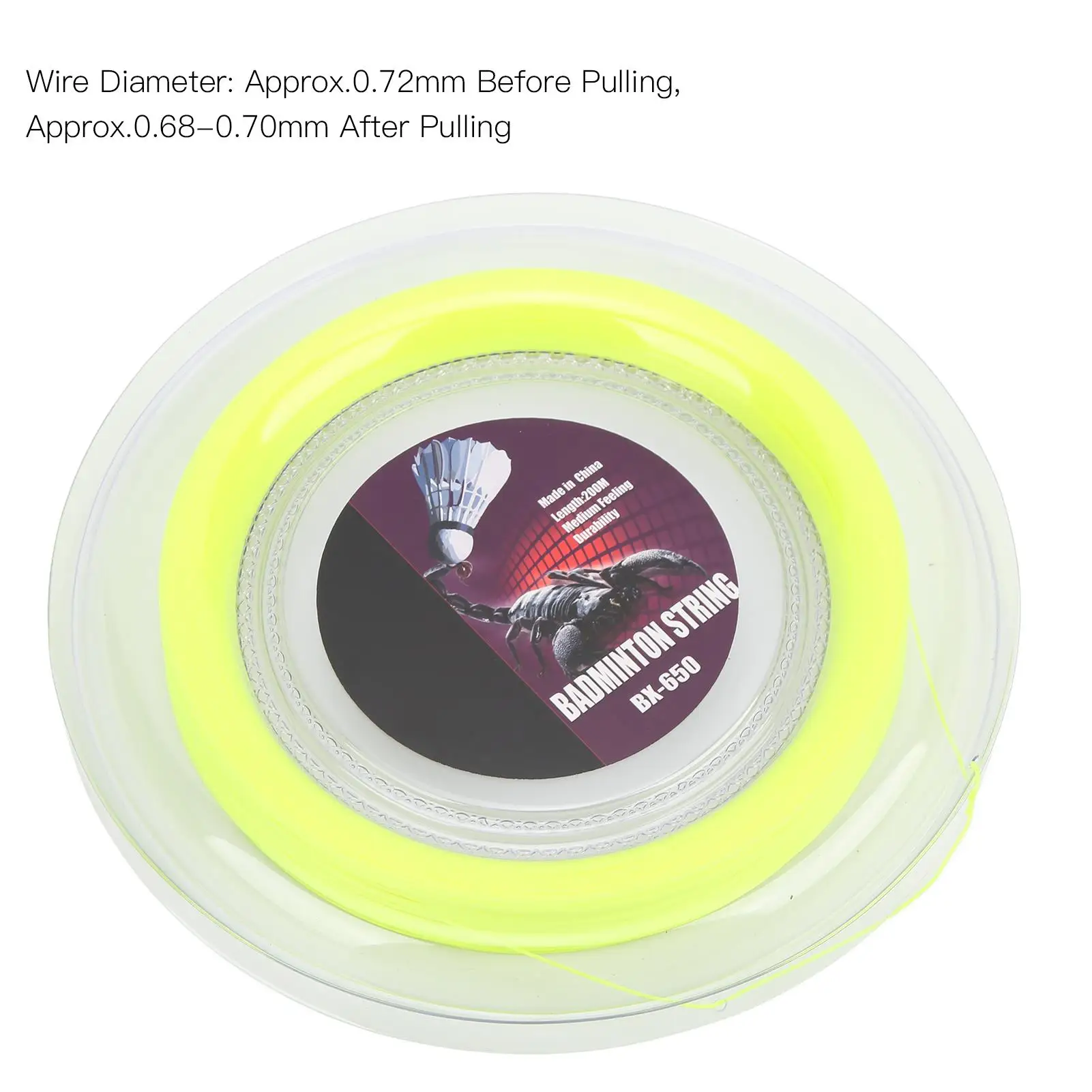 0.72mm Badminton Racket String Reel 200m - Fluorescent Yellow for Daily Training