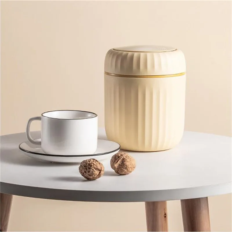 Light Luxury Mini Wastebasket Trash Can with Press Lid for Bathroom Vanity Makeup Table Inside Cabinet Cupboard Trash Bin