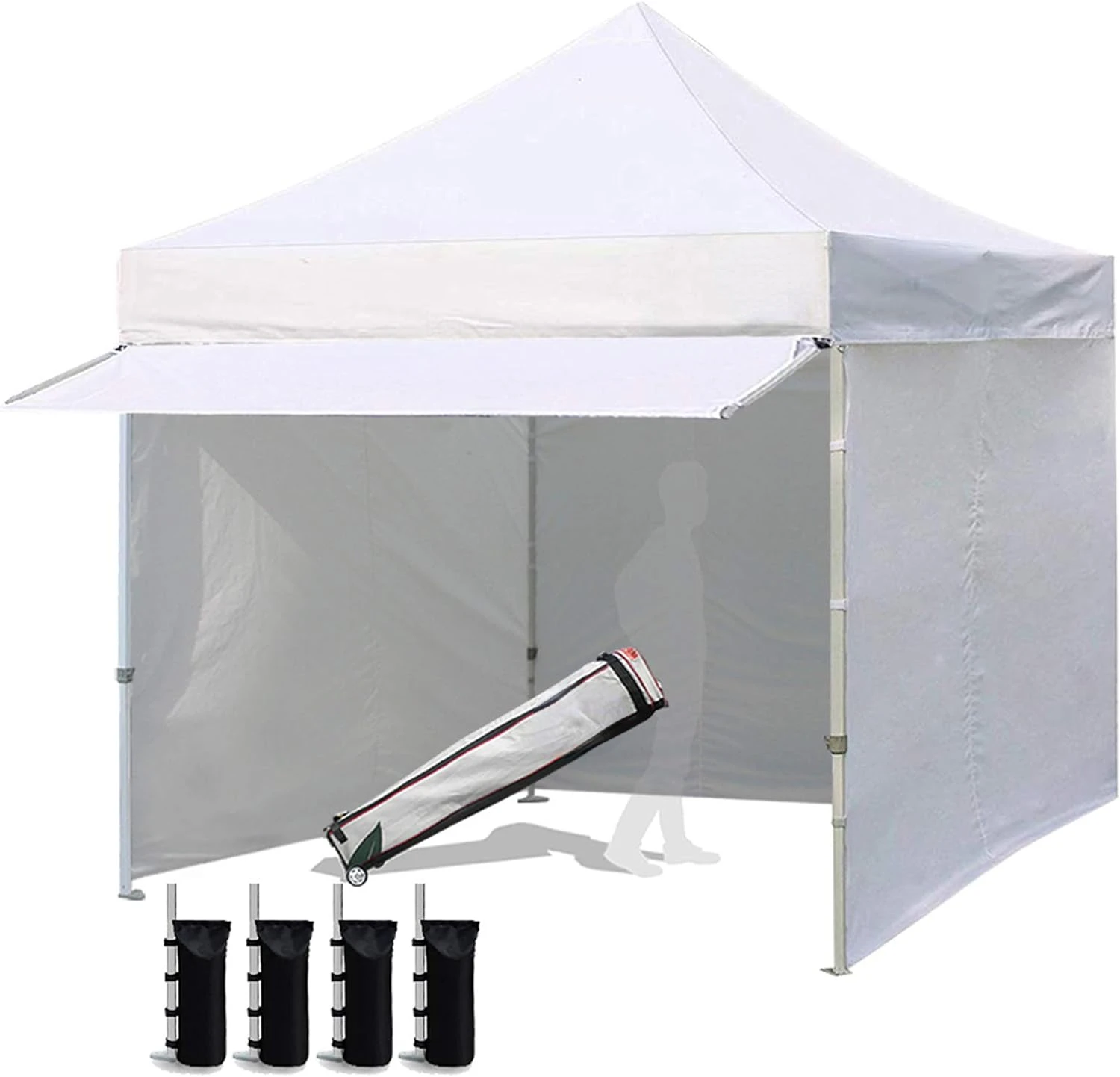 USA 10 x 10 up Canopy Commercial Tent Outdoor Party Canopies with 4 Removable Zippered Sidewalls and Roller Bag