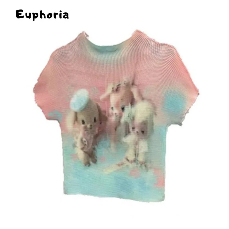 Euphoria Women Shoujo Harajuku Kawaii Crop Top Coquette 2000s T-Shirt Short Sleeve Tees Gyaru Japanese Y2k Coconut Girl 2000s