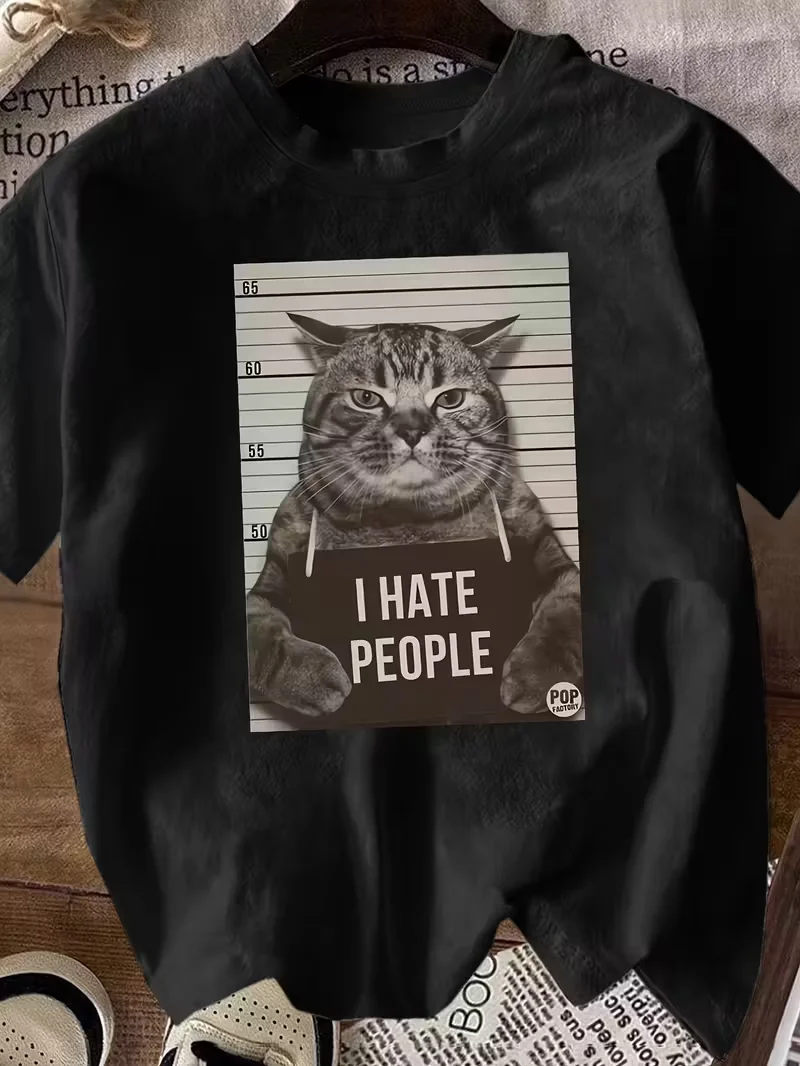 Cat Graphic Print T-shirt, Short Sleeve Top for All-Season, Women's Clothing Durable Oversize Casual T-shirt Daily Streetwear