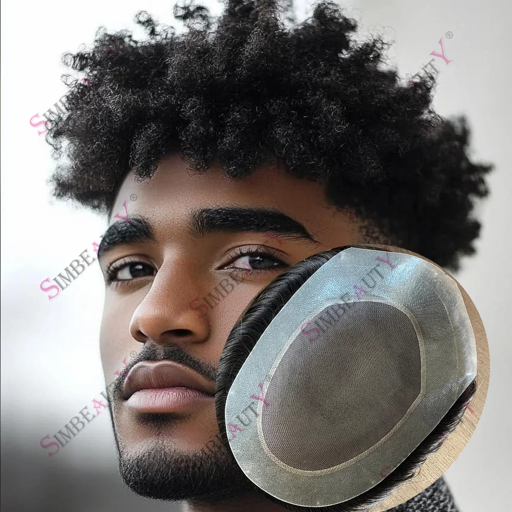 

Afro Toupee Men 6mm Afro Black Mans Wigs Tight Curly 100% Human Hair African American Hairpieces Fine Mono PU Base Prosthesis