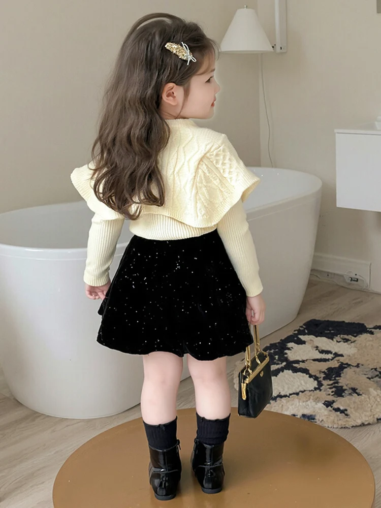 

Girls' Korean Sle Knot Sweater Autumn 2025 New Faion Knitted awl Two-Piece Set Trendy Breathable Long Sve