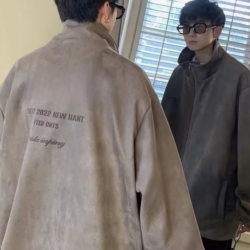 

Trendy American Suede Jaet for Men plus Size 250 Pou Autumn Winter Outerwear Youthful Polyester Fiber Long Sve Coat