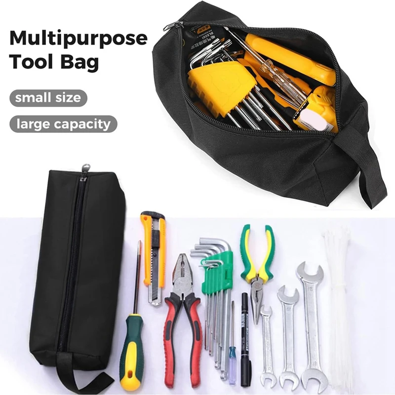 5Pack Small Tool Bag Multi-Purpose Tool Pouch Bags Flat Bottom Zipper Bag Waterproof Oxford Canvas Tool Bag About 25 X 8.5 X 7Cm