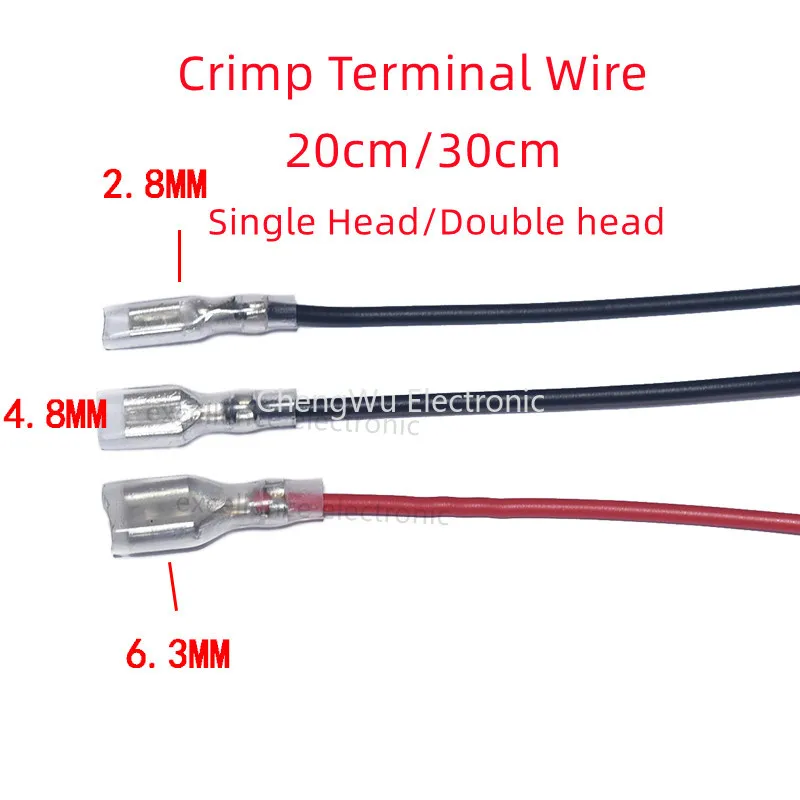 5pcs Single/Double Head 2.8/4.8/6.3mm Tinned Feamle Spade Quick Splice Crimp Terminals with 20/30cm Red and Black 18AWG Cable