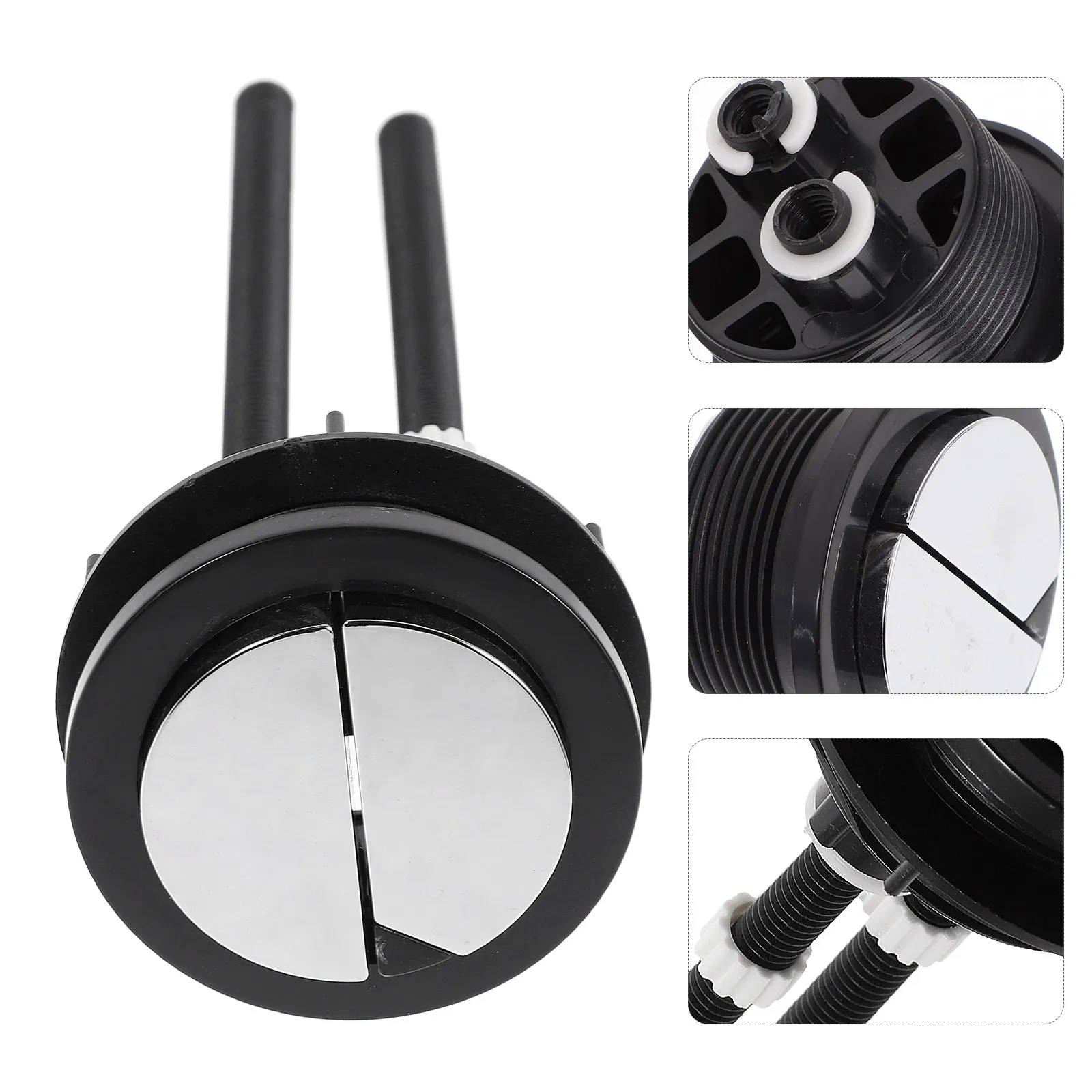 2pcs Flush Replacement Dual Push for Water Tank Chrome ABS Durable Adjustable Length Flush Pusher Repair Part Black Dual