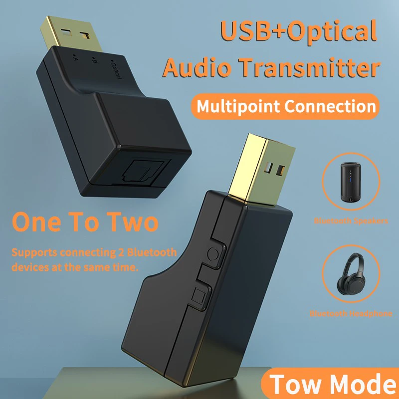 VAORLO Optical Fiber/USB Bluetooth Audio Transmitter USB Dongle Low Latency Stereo Wireless Adapter For Switch/PC/TV/PS4/XBOX