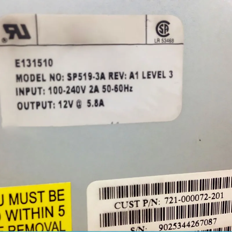 E131510 SP519-3A Rev A1 Voeding 12V5.8A 721-000072-20 Vóór Verzending Perfecte Test