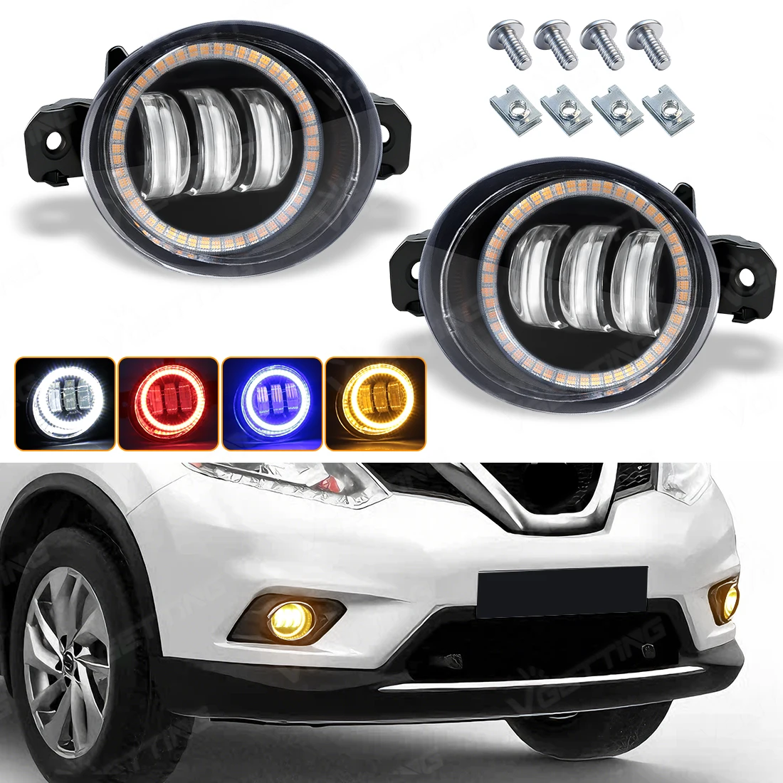 

For Nissan Fog Lamps LED Angel Eyes Rings Fit For Almera Sylphy Versa Altima Navara NP300 X-Trail Rogue White Yellow Blue Red