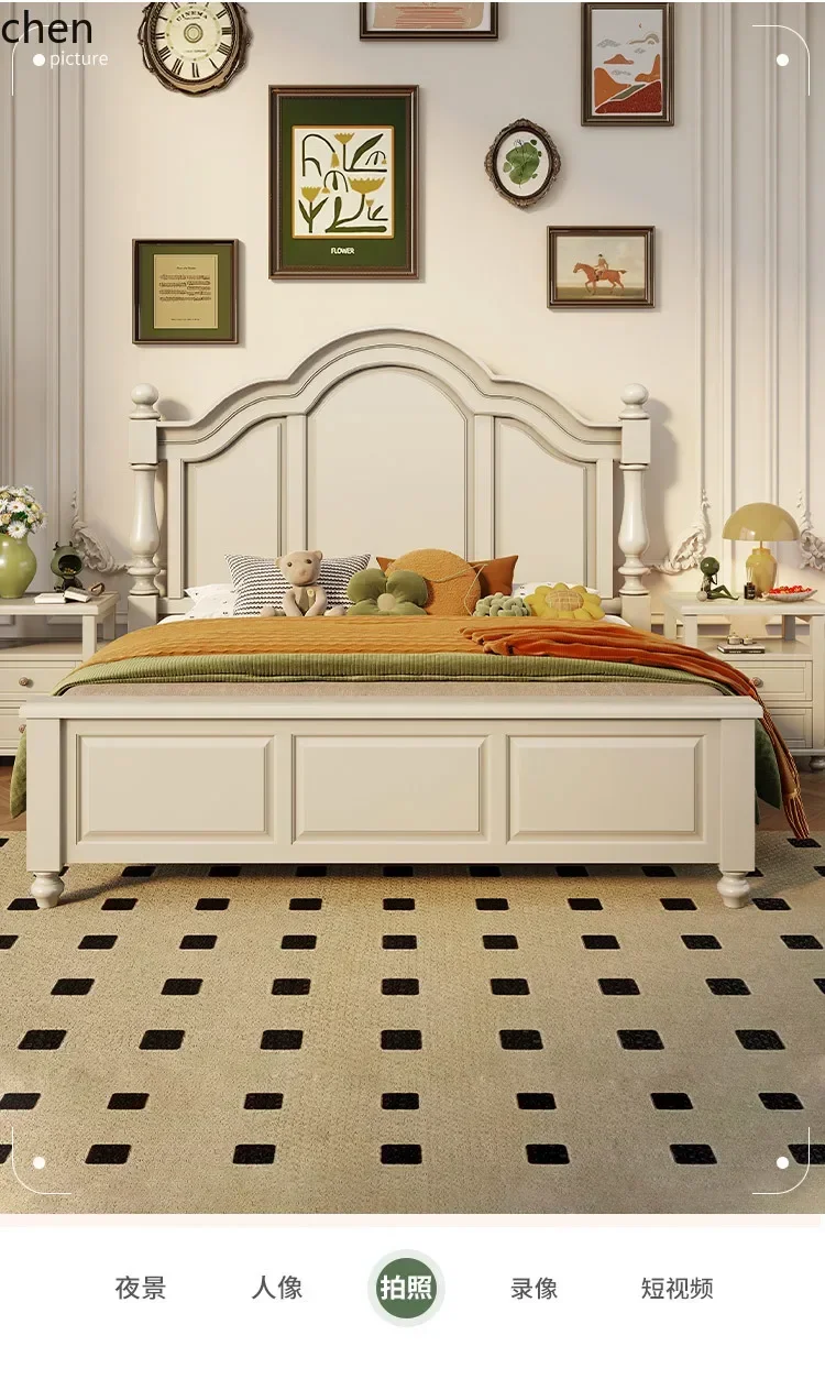 d7-1Solid Wood Bed High Box Storage Double Bed Vintage Style Master Bedroom 1.8m Natural Wood Bed