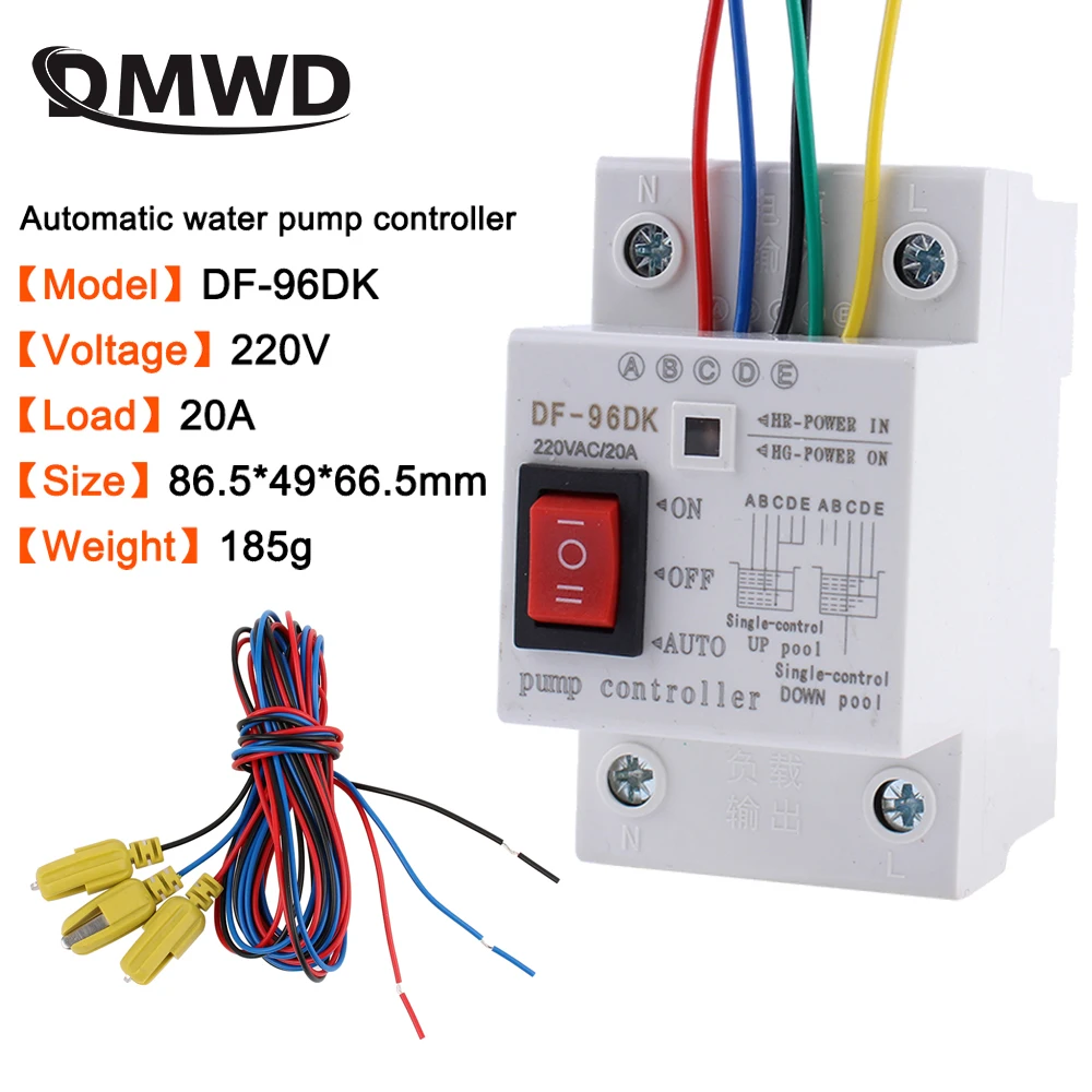 DF-96ED Automatic Water Level Controller Switch 20A 220V Water tank Liquid Level Detection Sensor Water Pump Controller 2m wires
